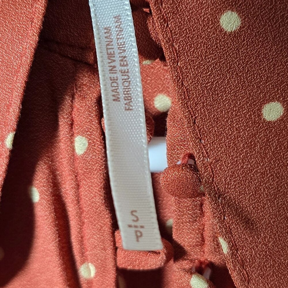 Free People Rust Polka Dot Blouse Small Romantic Boho Ruffle Button Top - Picture 9 of 11